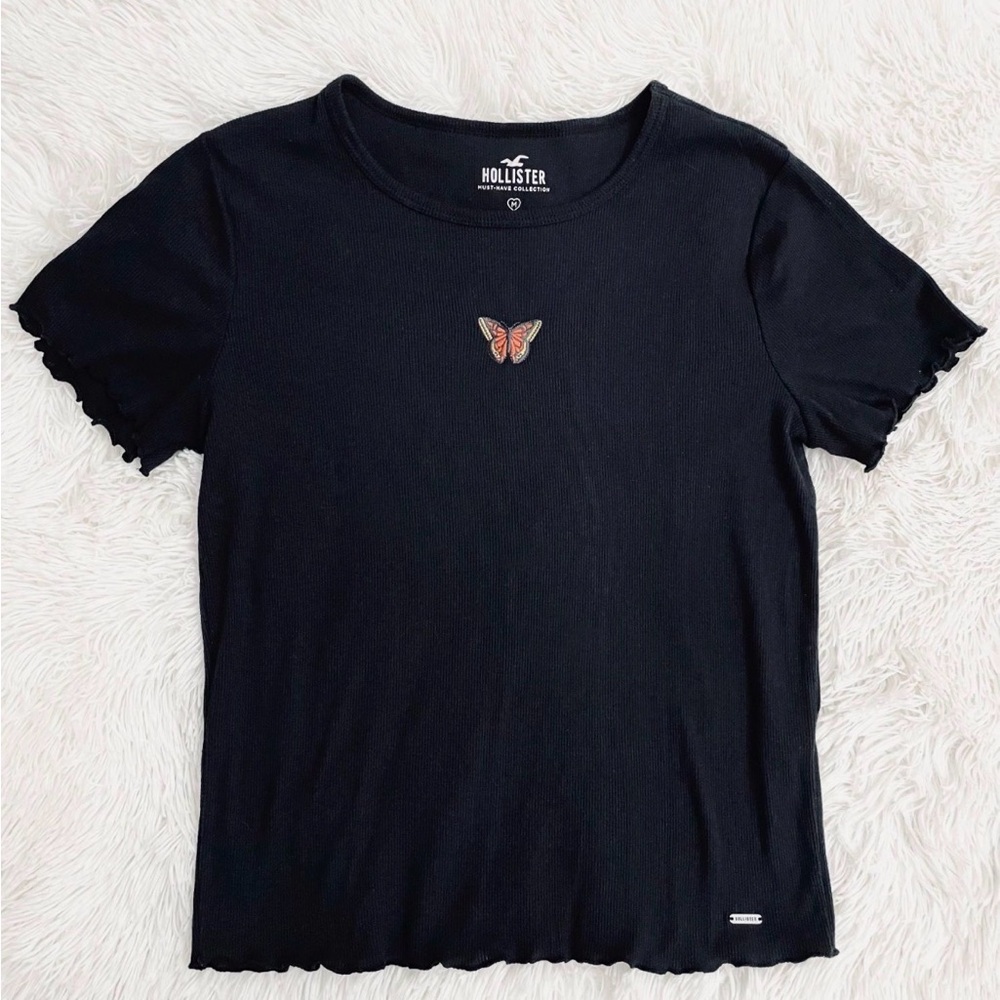 Hollister Black Tee with Butterfly Accent